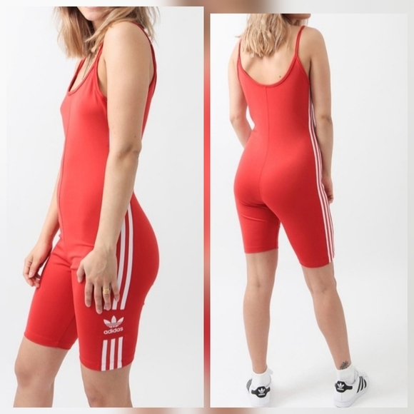 Adidas Women's Originals Lush Red And White Active Cycling Bodysuit Sz Small NEW - Picture 2 of 12